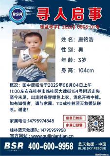 【寻人启事】图中唐铭浩于2025年08月04日上午11:00左右在桂林市临桂区大律街154号附近走失 - 乐山28生活网 ls.28life.net